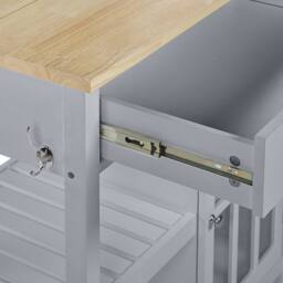 Wyld and Coco Kitchen Trolley Grey Wood Light Pine Top Storage Drawers and Castors - thumbnail 7