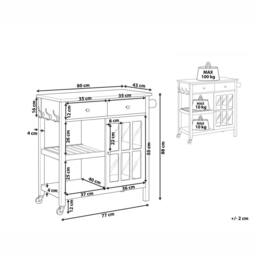 Wyld and Coco Kitchen Trolley Grey Wood Light Pine Top Storage Drawers and Castors - thumbnail 3
