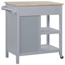 Wyld and Coco Kitchen Trolley Grey Wood Light Pine Top Storage Drawers and Castors - thumbnail 6