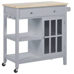 Wyld and Coco Kitchen Trolley Grey Wood Light Pine Top Storage Drawers and Castors - thumbnail 2