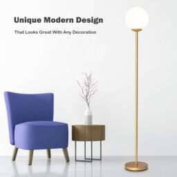 Costway Modern Globe Floor Lamp with Acrylic Lampshade & Foot Switch E27 Holder in Gold - thumbnail 6