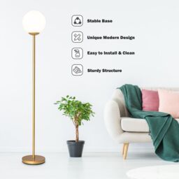 Costway Modern Globe Floor Lamp with Acrylic Lampshade & Foot Switch E27 Holder in Gold - thumbnail 4