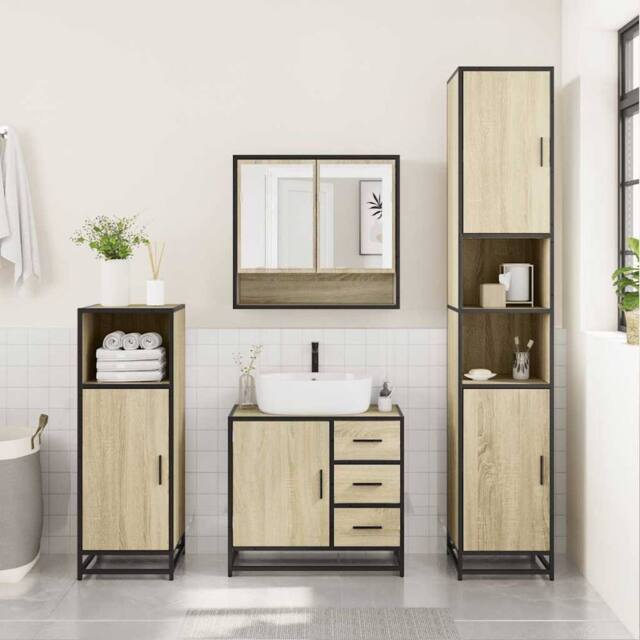 Berkfield Home Durable 3 Piece Bathroom Furniture Set Sonoma Oak Engineered Wood in Light Tan - image 1