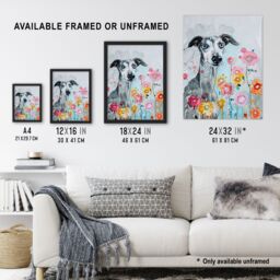 "Artery8 Dog Lover Whippet with Spring Flowers Watercolour Wall Art Print in Blue - Size: W24"" x H32""" - thumbnail 3