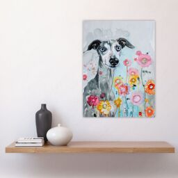 "Artery8 Dog Lover Whippet with Spring Flowers Watercolour Wall Art Print in Blue - Size: W24"" x H32""" - thumbnail 4