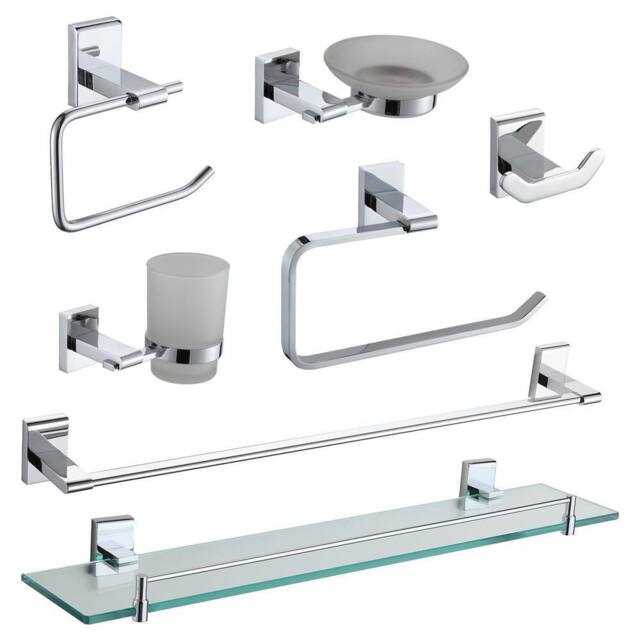 Showerdrape Unity Chrome Stainless Steel Wall Mounted 7 Piece Bathroom Accessory Set in Silver - image 1