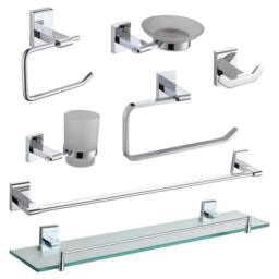Showerdrape Unity Chrome Stainless Steel Wall Mounted 7 Piece Bathroom Accessory Set in Silver