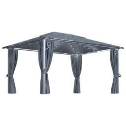 Berkfield Home Gazebo with Curtain&LED String Lights 4x3 m Anthracite Aluminium in Black - thumbnail 2