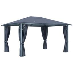 Berkfield Home Gazebo with Curtain&LED String Lights 4x3 m Anthracite Aluminium in Black - thumbnail 4