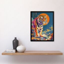 "Artery8 Wall Art Print Japanese Tiger in Sun Abstract Colourful Classic Art Framed Poster in Black - Size: W12"" x H16""" - thumbnail 4