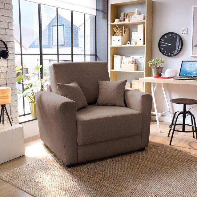 Abakus Direct Olly Linen Single Sofa Bed in Tan Brown - image 1