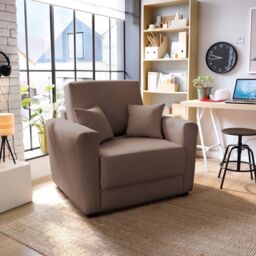 Abakus Direct Olly Linen Single Sofa Bed in Tan Brown - thumbnail 1