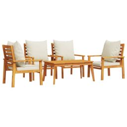 Berkfield Home 5 Piece Garden Lounge Set with Cushions Solid Wood Acacia in Brown - thumbnail 2
