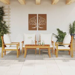 Berkfield Home 5 Piece Garden Lounge Set with Cushions Solid Wood Acacia in Brown - thumbnail 1