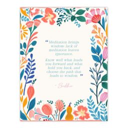 "Artery8 Wall Art Print Meditation Brings Wisdom Buddhist Mindfulness Quote Floral Poster - Size: W24"" x H32""" - thumbnail 1