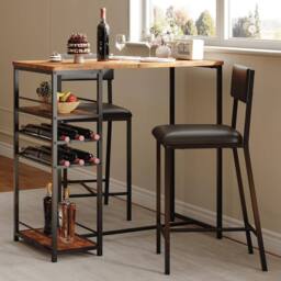London Boutique 3PCS Dining Table Set Counter Height Table w/2 Chairs &Storage Shelves in Brown - thumbnail 6