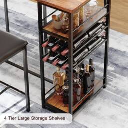 London Boutique 3PCS Dining Table Set Counter Height Table w/2 Chairs &Storage Shelves in Brown - thumbnail 5