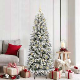 Berkfield Home Artificial Christmas Tree with 300 LEDs White 73 x 73 x 180 cm - thumbnail 1