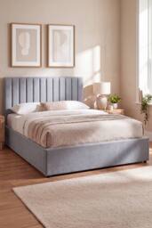 Home Discount Vida Designs Vellaro Ottoman Storage Bed Frame Linen Fabric in Light Grey - Size: King