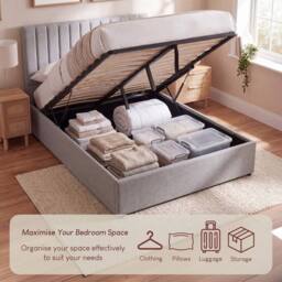 Home Discount Vida Designs Vellaro Ottoman Storage Bed Frame Linen Fabric in Light Grey - Size: King - thumbnail 6
