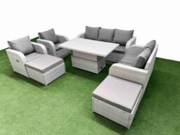Fimous PE Rattan Garden Furniture Set Reclining Chair Sofa Double Love Seat 2 Seater Sofa Lounge Set Adjustable Lifting Dining or Coffee Table 2 Big - thumbnail 1