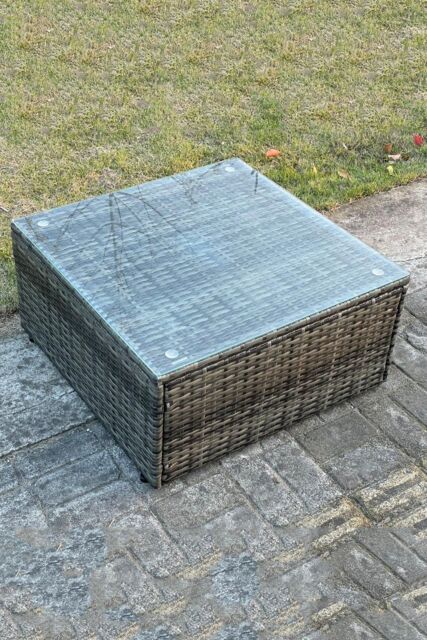 Fimous Dark Grey Mixed Square Rattan Coffee Table Tea Table Outdoor Garden Furniture