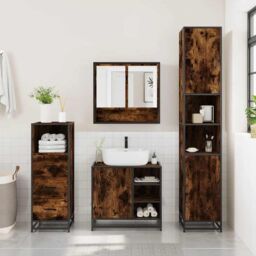 Berkfield Home 3 Piece Bathroom Furniture Set Smoked Oak Engineered Wood in Brown - thumbnail 3