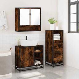 Berkfield Home 3 Piece Bathroom Furniture Set Smoked Oak Engineered Wood in Brown - thumbnail 4