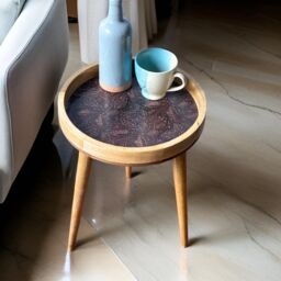 "Hartsmede Handmade Mango Wood Side Table Detachable 16"" Legs Intricate Metal Embossed in Bronze"