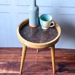 "Hartsmede Handmade Mango Wood Side Table Detachable 16"" Legs Intricate Metal Embossed in Bronze" - thumbnail 5