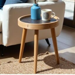 "Hartsmede Handmade Mango Wood Side Table Detachable 16"" Legs Intricate Metal Embossed in Bronze" - thumbnail 6