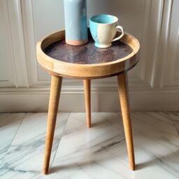 "Hartsmede Handmade Mango Wood Side Table Detachable 16"" Legs Intricate Metal Embossed in Bronze" - thumbnail 2