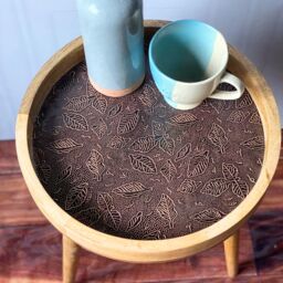 "Hartsmede Handmade Mango Wood Side Table Detachable 16"" Legs Intricate Metal Embossed in Bronze" - thumbnail 3
