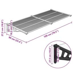 Berkfield Home Durable Door Canopy Black & Transparent 199x90 cm Polycarbonate in Clear - thumbnail 6
