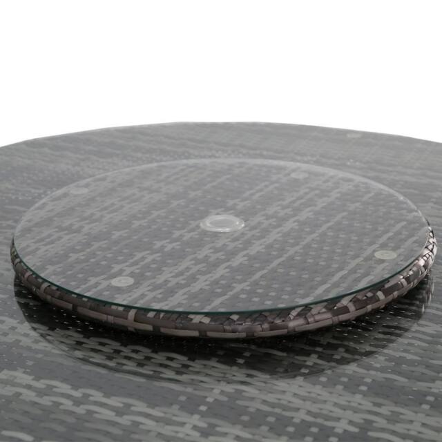 FURNITURE ONE Rattan Lazy Susan Glass Turntable with Parasol Hold - 60CM in Grey - Size: 1 Pack - image 1