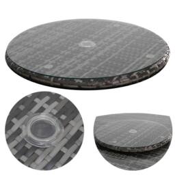 FURNITURE ONE Rattan Lazy Susan Glass Turntable with Parasol Hold - 60CM in Grey - Size: 1 Pack - thumbnail 2