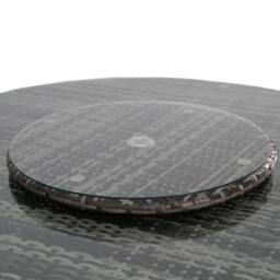 FURNITURE ONE Rattan Lazy Susan Glass Turntable with Parasol Hold - 60CM in Grey - Size: 1 Pack