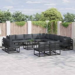 Berkfield Home Garden Sofa Set 14 pcs Black 70 x 70 x 32 cm Aluminium - thumbnail 2