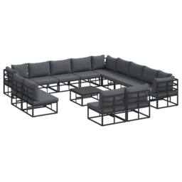 Berkfield Home Garden Sofa Set 14 pcs Black 70 x 70 x 32 cm Aluminium - thumbnail 3