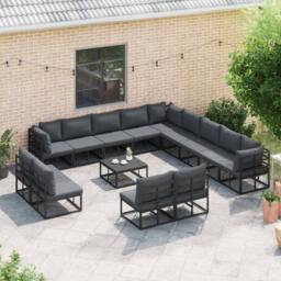 Berkfield Home Garden Sofa Set 14 pcs Black 70 x 70 x 32 cm Aluminium - thumbnail 5