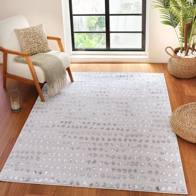 Livabliss Lustro-Modern Grey Off-White Beige Polka Dot Living Dining Bedroom Rug - Size: 160 cm x 220 cm - image 1
