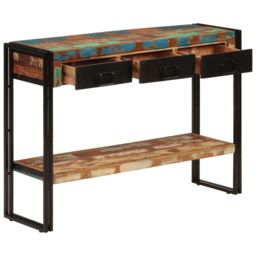 Berkfield Home Console Table 110x30x76 cm Solid Wood Reclaimed in Black - Size: 110 x 30 x 76 cm - thumbnail 6