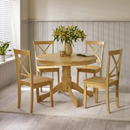 FurnitureboxUK Bude Round Wooden Dining Table & 4 Millford Chairs in Light Oak - thumbnail 1