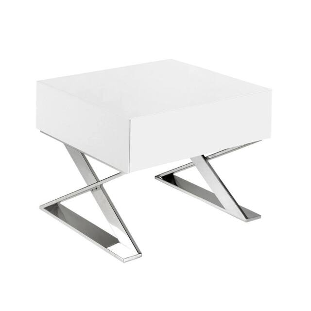 Angel Cerda White MDF Bedside Table with Chromed Stainless Steel - image 1