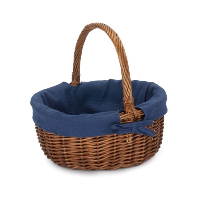 Red Hamper Cotton Lined Wicker Double Steamed Oval Shopping Basket in Navy - image 1