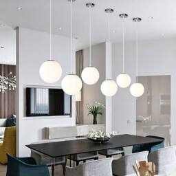 COMELY Pendant Ceiling Light, White Glass Globe pendant light, 150cm, 1 Light - thumbnail 5