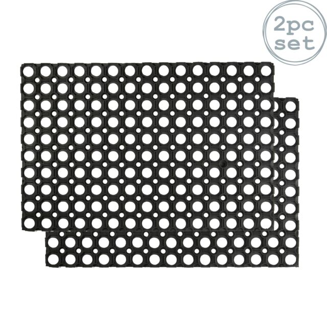 Nicola Spring Heavy Duty Rubber Door Mats - 60 x 40cm - Black - Set of 2 - Size: 40 cm x 60 cm