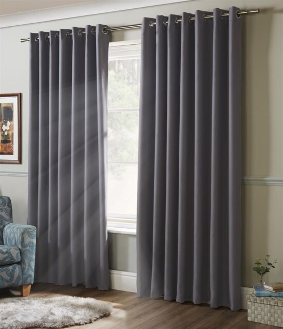Luxury Living Plain Blackout Ring top Curtains in Silver - Size: 117 cm width x 183 cm drop - image 1