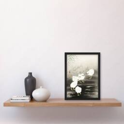 Artery8 Ohara Koson Framed Wall Art Print Chicks Eating Worms in Grey - Size: A4 - thumbnail 2