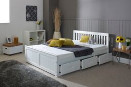 Rest Relax Mission Wooden Bed, Pine Bedframe with Under Bed Storage Drawers in White - Size: Double - thumbnail 1
